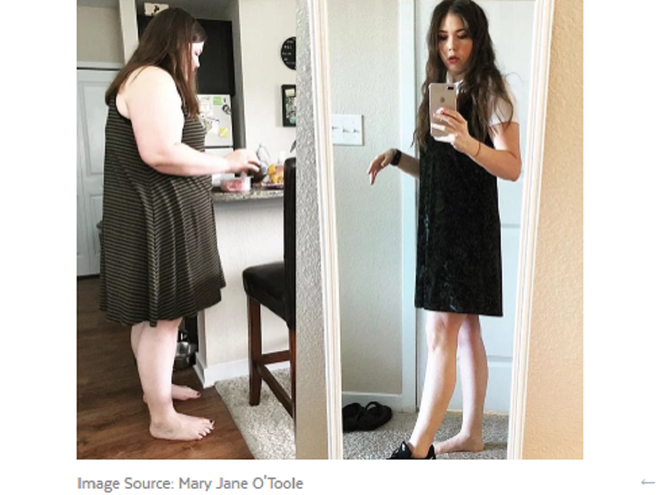 Cô Mary Jane lúc trước (trái) và sau khi giảm được 61 kg (phải)  /// Ảnh chụp màn hình Popsugar
